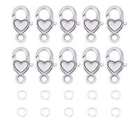 PH PandaHall 30pcs Heart Lobster Claw Clasps with 50pcs Jump Rings Antique Silver Necklace Clasps Bracelet Clasps Fastener Hook Clasps Jewelry Clasps for Necklace Bracelets Jewelry Making
