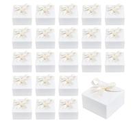PH PandaHall 30pcs Noël Boîtes Cadeau en Papier Blanc Coffrets Pliable Petite Boîte à Bonbons avec Ruban pour Mariage Fiançailles Remise des Diplômes Emballage Cadeau Bonbons Biscuits Cupcakes 9x9x5cm