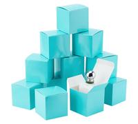PH PandaHall 30pcs Noël Boîtes Cadeaux Mini Boîtes en Papier Bleu Petite Boîte D'Emballage Cadeau en Papier Pliable Petit Anneau Friandises Boîtes à Bijoux pour Fête de Mariage Anniversaire 8x8x8cm