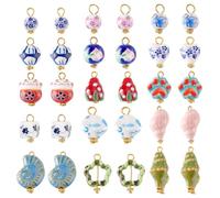 PH PandaHall 30pcs pendentif en Porcelaine et Verre 15 styles Cœur Étoile de Mer Poisson Fleur Conque Océan Animal Marin Patte Breloques pour Collier Boucle D'Oreille Bracelet Bijoux