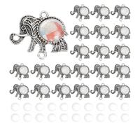 PH PandaHall 30pcs Pendentif Photo Eléphant Breloques Animaux en Alliage Lunette Vierge avec 30pcs 10mm Transparent Cabochon Dôme Photo Pendentif pour Fabrication de Bijoux Collier Bracelet 21x24mm