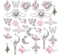 PH PandaHall 30pcs Pendentifs Charmes Gothiques Charmes en Cristal 15 style Rose Pendentifs en Alliage Papillon Cœur Lune et Croix pour Création de Bijoux Collier Bracelet Boucles D'Oreilles