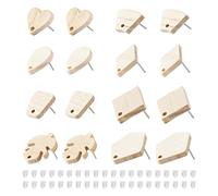 PH PandaHall 32 pièces de boucles d'oreilles en bois de frêne avec 40 écrous d'oreille en plastique : trapèze, losange, goutte, pentagone, cœur, feuille, éventail