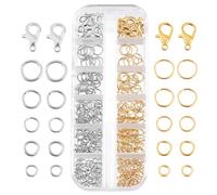 PH PandaHall 320pcs Anneaux de Jonction Ouverts en Laiton Plaqué Or 18 carats 4/5/6/7/8mm Anneaux de Jonction avec 20pcs 12mm fermoirs pour la Fabrication de Bijoux Réparation de Colliers