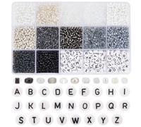 PH PandaHall 3230pcs Perles de Rocaille 3mm Noir Blanc Perle de Taille Lettre Perles Acryliques Perles de L'Alphabet Perles D'Amitié Petite Perle Mini Perle pour Bracelets de Bord de Mer D'Été