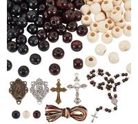 PH PandaHall 324pcs kit de Fabrication de Chapelet, Collier de Première Communion Ensemble de Fabrication de Perles en Bois Naturel avec Breloques Croisé et Fils de Perles pour Bracelet de Pâques