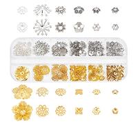 PH PandaHall 328pcs Capuchons de perles, 12 styles Perles de Fleurs Coupelle Perle pour Bijoux Embouts de Perle en Laiton et Alliage pour Boucles D'oreilles Bracelets Colliers, Or/Argent