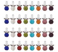PH PandaHall 32pcs 8 Couleurs Charmes d'aile d'ange, Perles colorées en Strass avec Perles d'ailes en Argent Antique Perles d'aile de fée d'ange Dangle Pendentifs pour Noël Collier Bracelet