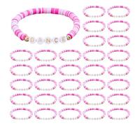 PH PandaHall 32PCS Bracelets Perles Argile Élastiques Danse Rose Heishi Bracelet Perles Argile Élastique Bijoux Danse pour Femmes Cadeaux Ballerine Bijoux Fête Anniversaire Amitié Goodie, 5cm Dia