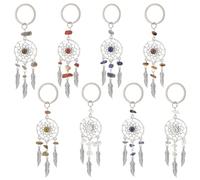 PH PandaHall 32PCS Porte-clés attrape-rêves, 8 couleurs Pierre précieuse synthétique naturelle Charmes de porte-clés en plumes Porte-clés porte-bonheur en acier inoxydable pour sac Maison Voiture