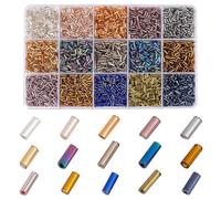 PH PandaHall 3330pcs 15 couleurs Perles de Clairon en Verre 4/5/6mm Perle de Rocaille en Tube Métallique Longues Perles de Taille Perle D'Espacement pour la Boucles D'Oreilles et de Bracelets