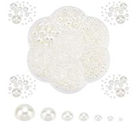 PH PandaHall 3337pcs Cabochons de perles artisanales beiges, 7 Tailles Perles d'imitation ABS Petites fausses perles demi-rondes à dos plat pour embellissements Album de coupures Clous