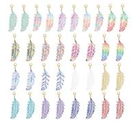 PH PandaHall 34pcs 17 Couleurs Breloques Plumes 6.1cm Long Pendentifs Plume Acier Inoxydable Filigrane Plumage Breloque pour Boucle D'Oreille Collier Bracelet Dreamer Catcher Bijoux