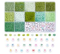 PH PandaHall 3510pcs Perles de Rocaille Vertes Perle de Taille de 2 mm Perles Alphabet Lettre Perles Acryliques 13/0 perles D'Amitié Petite Perle Mini Perle pour Bracelet Perles de bord de mer