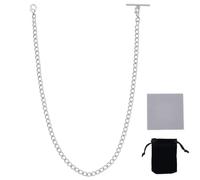 PH PandaHall 36.5cm Chaîne de Montre en Acier Inoxydable 304, Argentée pour Costume Montre de Poche Barre en T pour Homme pour Portefeuille pour Mari Fête des Pères