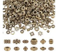 PH PandaHall 360pcs 12 Styles Perles D'Espacement en Bronze Antique Perles Rondes Plates Rondelle Bicone Fleur Entretoises en Vrac Perle en Métal Tibétain pour Bricolage Bracelet Collier Bijoux