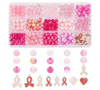 PH PandaHall 368pcs Sensibilisation au Cancer du Sein Charmes Perles 8mm Perles Roses Ruban Rose Pendentifs Charmes pour Rubans de Cancer du Sein Revers Femmes Collier Bracelet Fabrication de Bijoux