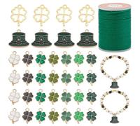 PH PandaHall 36pcs Breloques de la Saint Patrick Pendentifs en Forme de Chapeau de Trèfle Breloques Pendantes en Émail Vert avec Cordon Ciré pour la Fabrication de Bijoux Bracelet Boucles D'Oreilles