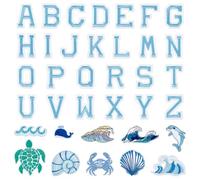 PH PandaHall 36pcs Patchs à Thème Océanique Vague Patchs Thermocollants/à Coudre Patch Lettre Bleu Patch Animal Marin Applique Brodée Océan pour Chapeaux Sacs à Dos Jeans Vestes vêtements