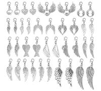 PH PandaHall 38pcs 19 Styles Ailes D'Ange Clip Sur Charms Breloques en Plumes avec Fermoir Mousqueton Pendentifs en Forme D'Ailes pour Fabrication de Bijoux et de Porte Clés