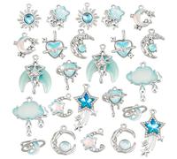 PH PandaHall 39pcs Pendentifs Charmes Gothiques, 13 Styles Strass Bleu Cœur en Cristal Alliage de Verre Breloques Suspendus pour Bracelets Boucles D'Oreilles Bijoux Colliers Bijoux DIY
