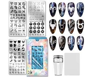PH PandaHall 3pcs 12 Zodiaque Plaques de Stamping pour Ongles Pochoirs de Nail Art Constellation Tampons de Texte Signe du Zodiaque Motif Céleste Pochoirs pour Manucures DIY Femmes Impression Salon