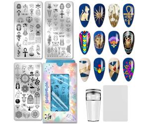 PH PandaHall 3pcs Éléments Égyptiens Plaques D'Estampage D'Ongles Plaques D'Image D'Ongles Pharaon Chats Serpents Pochoirs D'Art D'Ongle Icônes D'Égypte Modèles D'Art de Manucure pour Femmes Manucure