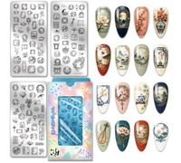 PH PandaHall 3pcs Fenêtres Fleuries Chinoises Plaques à Estampage pour Ongles Lanternes Traditionnelles Modèles d Art pour Ongles Éventails Plis Stencils pour Ongles Nœuds Chinois Plaques à Images