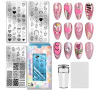 PH PandaHall 3pcs Fête des Mères Plaque de Stamping pour Ongles Cœur Amour Modèles de Nail Art Fleur Rose Ange Pochoirs pour Ongles pour la Fête des Mères en Acier Inoxydable pour Femme Manucure Salon