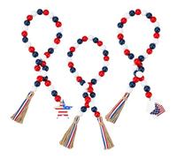 PH PandaHall 3pcs Guirlandes de Perles en Bois pour l'Indépendance avec Franges Décoration Murale 67~72cm Perle Patriotique pour la Fête du Travail Décoration pour la Maison l'Indépendance