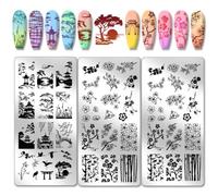 PH PandaHall 3pcs Modèles de Nail Art Jardin Chinois Classique Plaque D'Estampage de Ongles de Style Ancien Pochoirs de Nail Art Pavillon de Fleurs de Prunier Paysage pour la Conception des Ongles