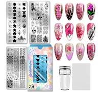 PH PandaHall 3pcs Orchidées Nail Stamping Plaques Fleur Thème Nail Art Pochoirs Floral Feuille Manucure Art Modèles Plantes Feuilles Ongles Design Tampon pour Femmes Manucures Salon DIY
