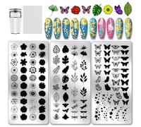 PH PandaHall 3pcs Plaque de Nail Stamping avec Insectes Plantes Plaques Fleur Feuilles Modèles pour Ongles Abeilles Pochoirs pour Nail Art Dragonfly pour Femmes Fête Impression Salon de Manucure