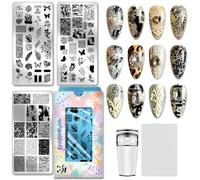 PH PandaHall 3pcs Plaque de Stamping pour Ongles à Texture Vintage Pochoirs pour Nail Ar Motif Graffiti Texte Modèles de Nail Art Papillon Fleur de Rose pour Femmes Manucure Salon Impression DIY