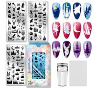PH PandaHall 3pcs Plaque de Stamping pour Ongles Animaux Sauvages Modèles de Nail Art Forêt Montagne Loups Pochoirs pour Nail Art Ours Cerfs Paysages Naturels pour Femmes Manucure Salon Impression