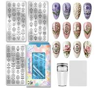 PH PandaHall 3pcs Plaque de Stamping pour Ongles Bouquet de Fleurs Pochoirs pour Nail Art Tulipe Rose Modèles pour Nail Art Marguerite Muguet Pochoirs pour Manucure DIY Design de Salon