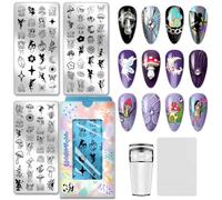 PH PandaHall 3pcs Plaque de Stamping pour Ongles de Champignon Pochoirs pour Nail Art Motif Féerique Modèles de Nail Art Motif Floral Papillons Lune Étoile pour Femmes Manucure Salon Impression