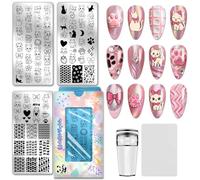 PH PandaHall 3pcs Plaque de Stamping pour Ongles de Chats Modèles de Nail Art de Chaton Nœud Pochoirs pour Ongles Patte de Chat en Acier Inox pour Femme Accessoire Décoration Salon de Manucure