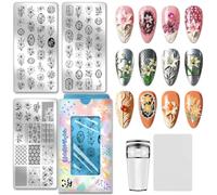 PH PandaHall 3pcs Plaque de Stamping pour Ongles Lys Pochoirs pour Nail Art à Fleur Modèles de Manucure à Bordures Florales Plaques D'Images en Acier Inox avec Outil pour Manucures DIY Salon