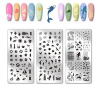 PH PandaHall 3pcs Plaque de Stamping pour Ongles Océan D'Été Pochoirs D'Art D'Animaux Marins Pochoirs D'Art D'Ongle de Plage de Mer D'Océan Plaques D'Image pour Femmes Salon de Manucure D'Impression