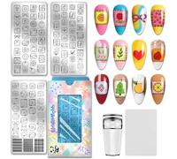 PH PandaHall 3pcs Plaque de Stamping pour Ongles Patches Fleurs Dessins Animés Tampons à Ongles Fruits Animaux Stencils Ongles Jolis Nœuds Manicure Art Stencils pour Femmes Manucures Salon Impression