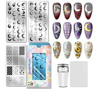 PH PandaHall 3pcs Plaque de Stamping pour Ongles Phases de la Lune Modèles de Nail Art Ciel Nocturne Plaque de Stamping Lunaire Étoilée Pochoirs pour Nail Art pour Manucure Féminine Design de Salon