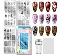 PH PandaHall 3pcs Plaque de Stamping pour Ongles Serpent Fleur Modèles de Nail Art Style Romantique Sombre Pochoirs pour Nail Art en Acier Inoxydable avec Images Mystérieuses et Outils pour Manucures