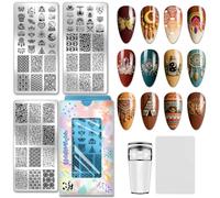 PH PandaHall 3pcs Plaque de Stamping pour Ongles Style Bohème Modèles de Nail Art Motif Attrape Rêves Plumes Cristal Lune et Étoiles Pochoirs pour Nail Art Fleurs et Feuilles pour Manucures DIY Salons