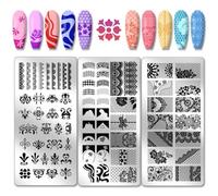 PH PandaHall 3pcs Plaque de Tampon à Ongles à Motif de Dentelle Française Modèle de Nail Art en Dentelle de Fleur Pochoirs à Ongles en Acier Inoxydable pour Femmes Impression à Ongles DIY 12x6cm