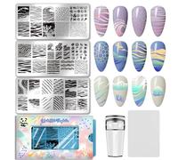 PH PandaHall 3pcs Plaque D'estampage D'ongles Vagues Océan Nail Art Stencils Modèles D'art des Ongles des Vagues de Mer Shell Ongles Stamper Plaques D'image D'ongles Ondulations D'eau pour Femmes