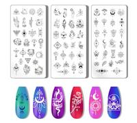 PH PandaHall 3pcs Plaque D'Estampage pour Nail Art, Lune et Soleil Tampon à Ongles Capteur de Rêves Plaque D'Estampage pour Ongles Pochoirs à Ongles Imprimés Plaques D'Image en Acier Inoxydable