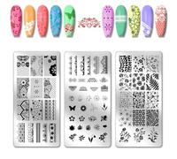 PH PandaHall 3pcs Plaque D'Estampage pour Ongles Motif Dentelle Plaque Stamp Nail Fleur Plante Pochoirs Art Ongles en Acier Inoxydable Fleur Impression Art Modèle pour Femmes DIY Impression 12x6cm