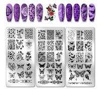 PH PandaHall 3pcs Plaque D'Estampage pour Ongles Papillon Pochoirs D'Art D'Ongles de Papillons Mystérieux Plaques D'Image en Acier Inoxydable pour Été Femmes Impression Manucure Salon de Design