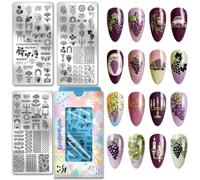 PH PandaHall 3pcs Plaques à Estampage Ongles Raisin, Modèles de Nail Art Vignes Fruit Style Vintage Européen Acier Inoxydable Pochoirs pour Nail Art pour Femmes Manucure DIY Impression Design Salon